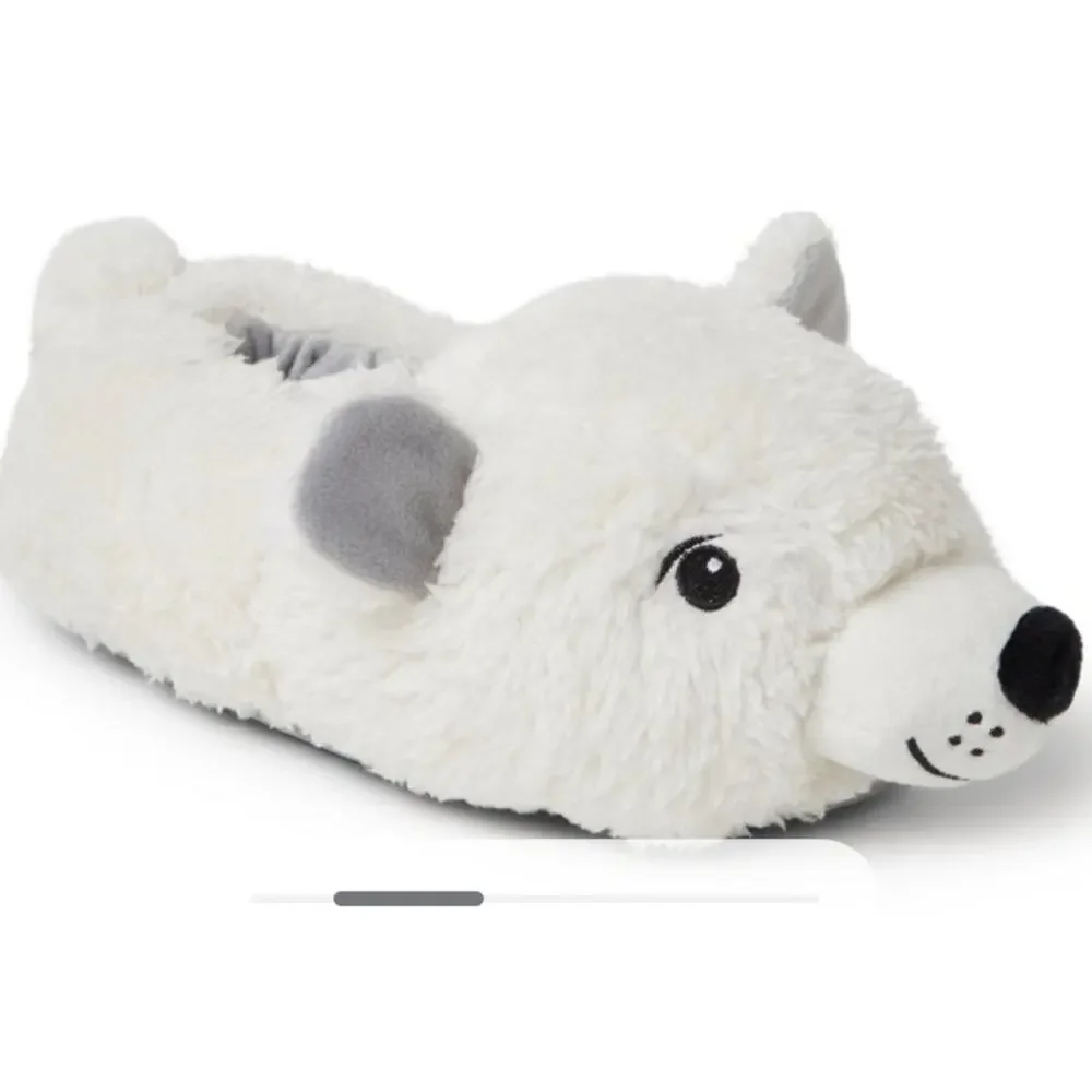 NWT Dearfoams Polar Bear Slippers Size 4-5 Hard Soles Christmas Plush 3D Animal